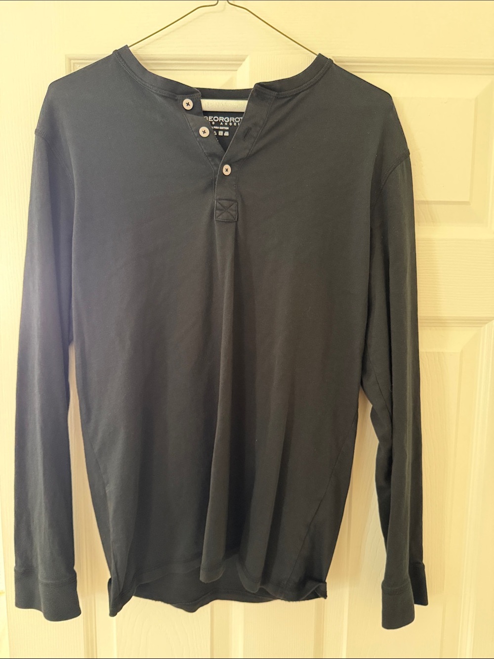 George Men's Black Long-Sleeve Henley with Button Placket